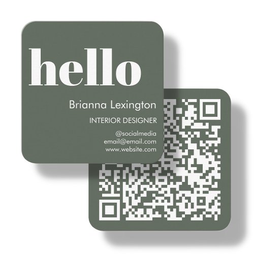 Forest Green   QR Code Social Media Hello Square Business Card