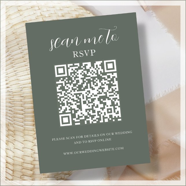 Forest Green | QR Code | Wedding RSVP  Enclosure Card (Creator Uploaded)