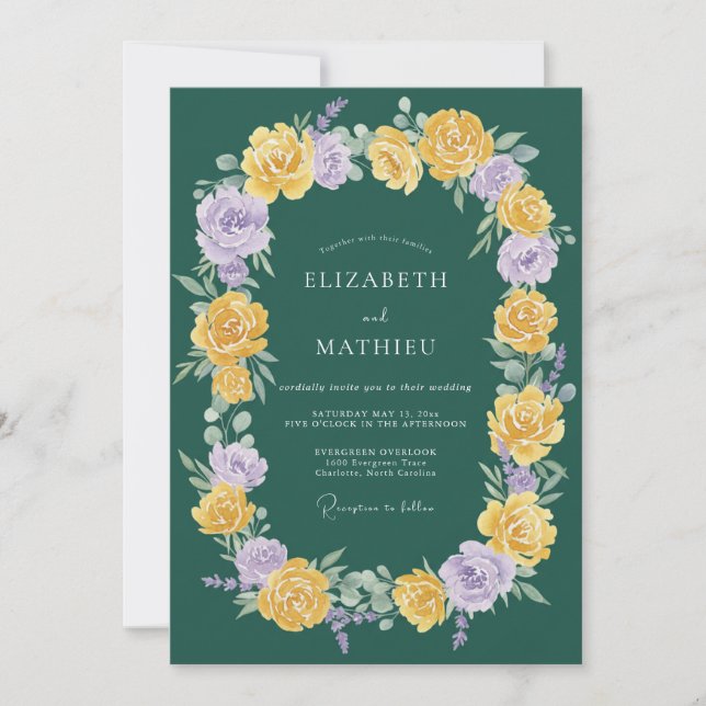 Forest Green Radiant Floral Wedding Invitation (Front)