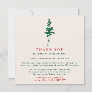 Forest Green & Red Christmas Wedding Thank You Invitation