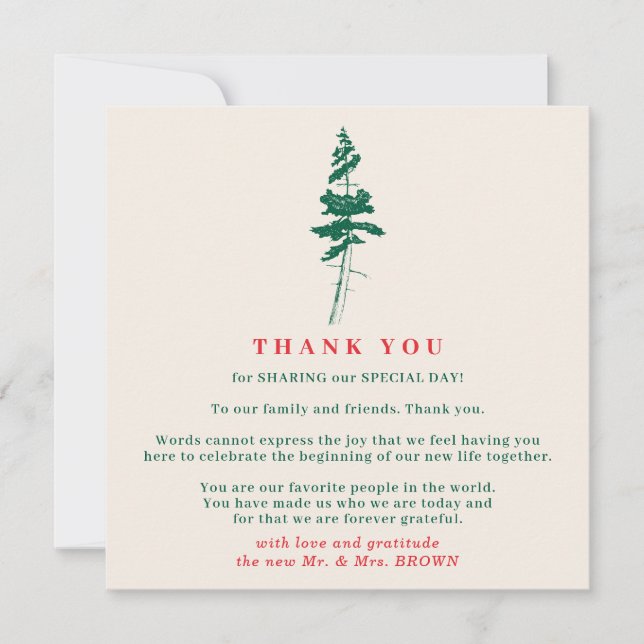 Forest Green & Red | Christmas Wedding Thank You Invitation (Front)