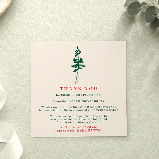 Forest Green & Red | Christmas Wedding Thank You Invitation