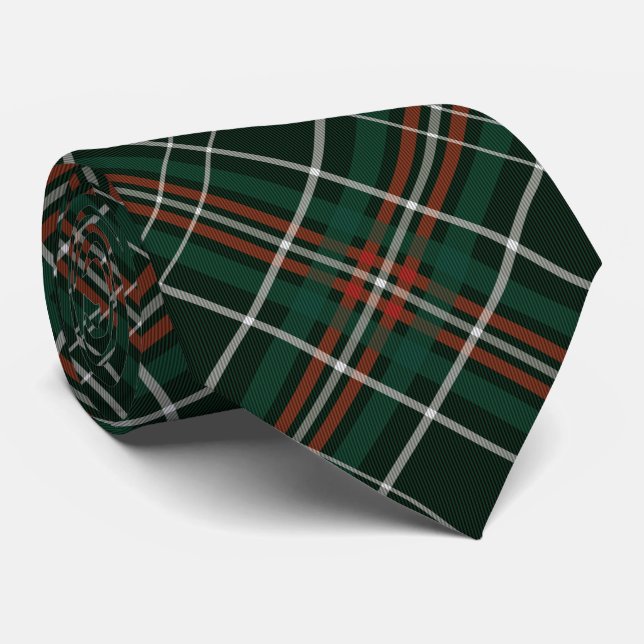 Forest Green Red White Plaid Pattern Neck Tie (Rolled)