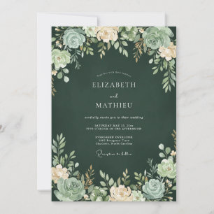Forest Green Rich Succulent Wedding Invitation