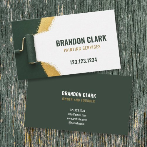 Forest Green Roller with Gold Sweep Trail Painting Business Card