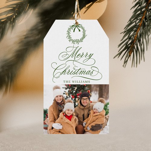 Forest Green Romantic Merry Christmas Photo Gift Tags