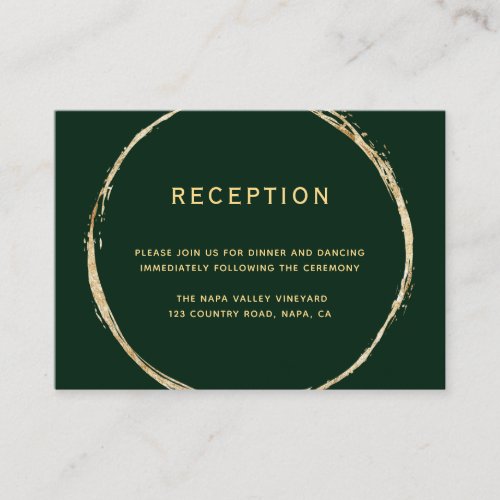 Forest Green Rustic Gold Circle Wedding Reception Enclosure Card