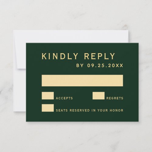 Forest Green Rustic Gold Circle Wedding RSVP Card