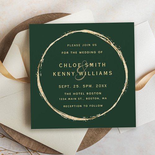 Forest Green Rustic Gold Circle Wedding Square Invitation