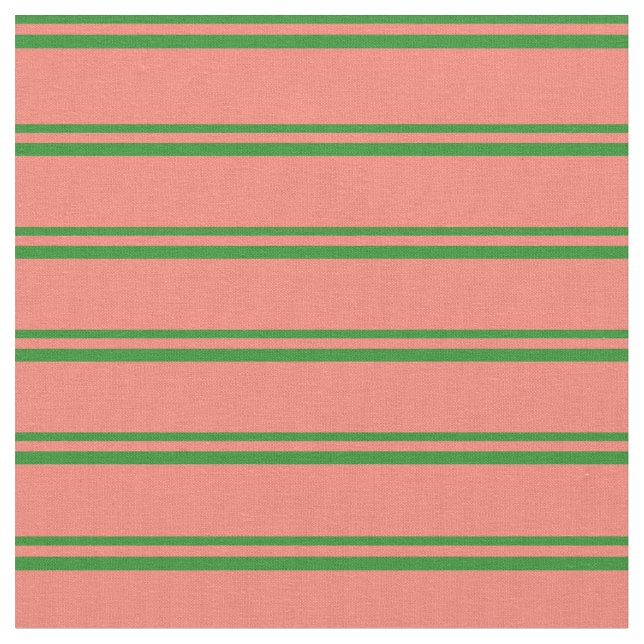 Forest Green & Salmon Lines/Stripes Pattern Fabric (Close Up)