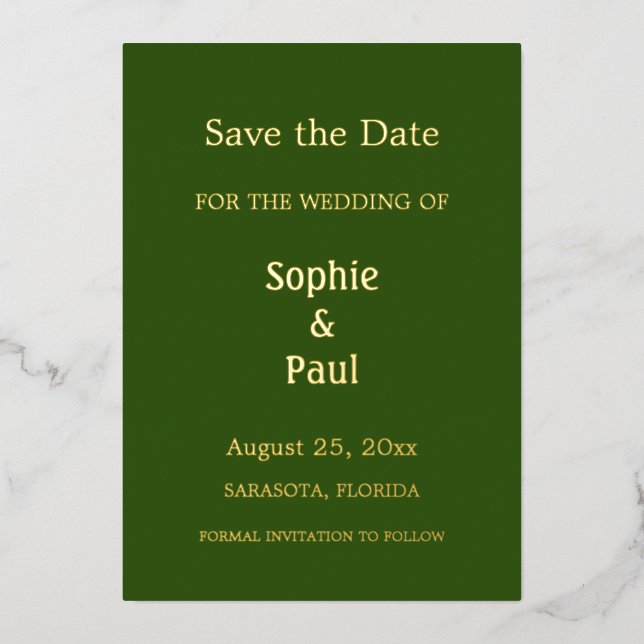 Forest Green Save the Date Foil Invitation (Front)