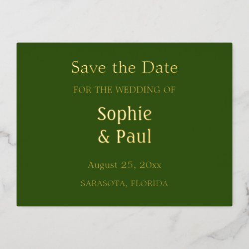 Forest Green Save the Date Foil Invitation Postcard