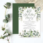 Forest Green Seeded Eucalyptus 40th Birthday Party Invitation<br><div class="desc">Beautiful gender neutral forest and sage green seeded eucalyptus "40th Birthday Party" design.  Clean and deceptively simple tone on tone design on a crisp white background.  Back features a simple forest green solid color.</div>