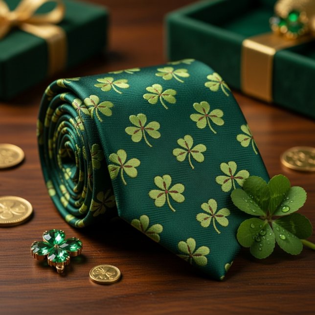 Forest Green Shamrock  Neck Tie (Creator Uploaded)