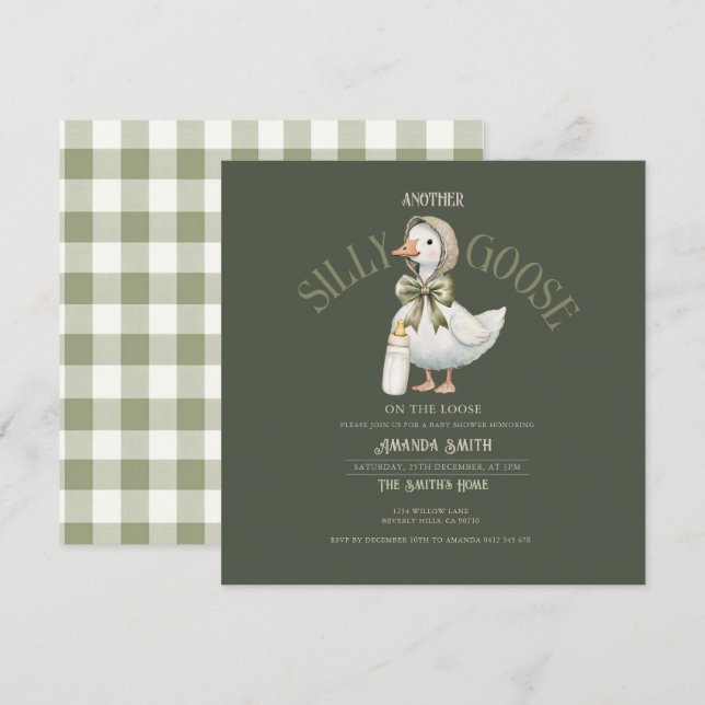 Forest Green Silly Goose neutral  Baby Shower  Invitation (Front/Back)