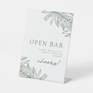 Forest Green Simple Botanical Open Bar  Pedestal Sign