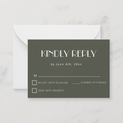 Forest Green Simple Budget Wedding RSVP Card