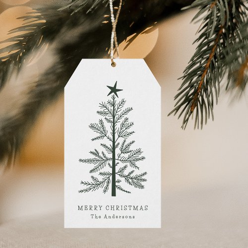 Forest Green Simple Christmas Pine Tree Gift Tags