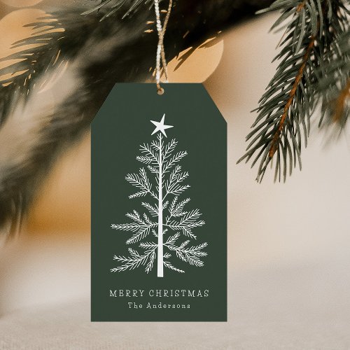 Forest Green Simple Christmas Pine Tree Gift Tags