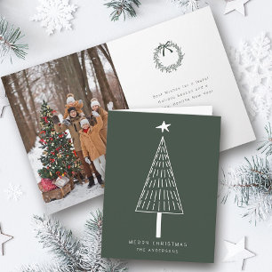 Forest Green Simple Christmas Pine Tree Photo Holiday Card