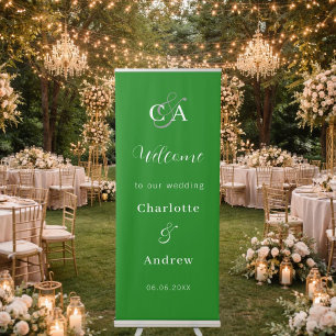 Forest green simple monogram wedding welcome retractable banner