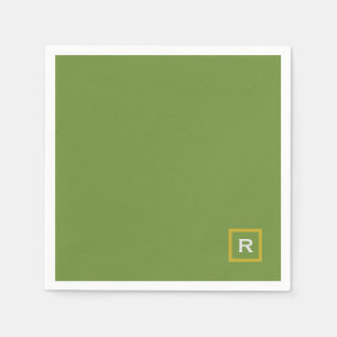 Forest Green Solid Color Classic Plain Initial Napkins