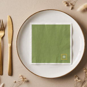 Forest Green Solid Color Classic Plain Initial Napkins