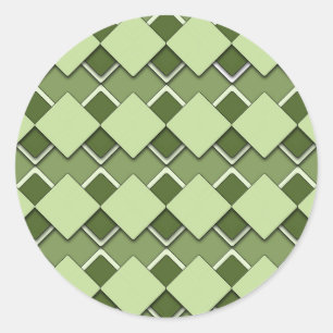Forest Green Square and Diamond Checkered Pattern Classic Round Sticker