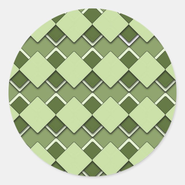 Forest Green Square and Diamond Checkered Pattern Classic Round Sticker (Front)