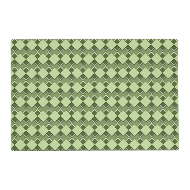 Forest Green Square and Diamond Checkered Pattern Placemat (Front)