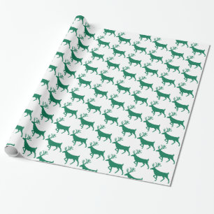 Forest Green Stag Reindeer White Wrapping Paper