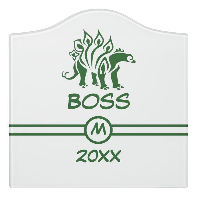 Forest Green Stegosaurus Spiked  Dinosaur  Door Sign (Large Crest Front)