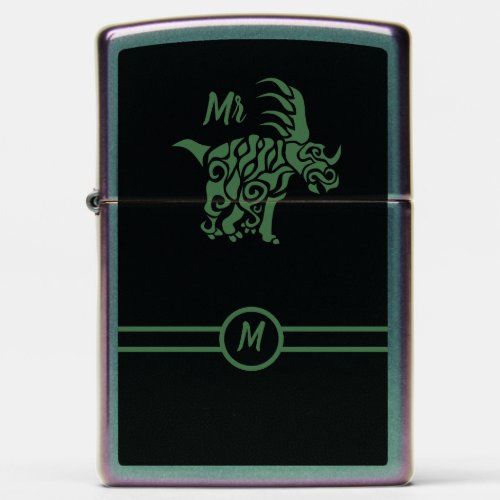 Forest Green Styracosaurus  with Tribal War Paint Zippo Lighter