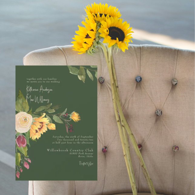 Forest Green Sunflower No Parents II Wedding Invitation (Creator Uploaded)