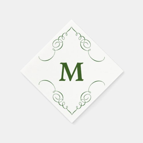 Forest Green Swirl Border Monogram All Occasion Paper Napkins