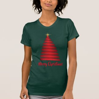 Forest Green T-Shirt with Red Christmas Tree