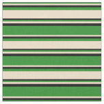 [ Thumbnail: Forest Green, Tan, and Black Colored Lines Fabric ]