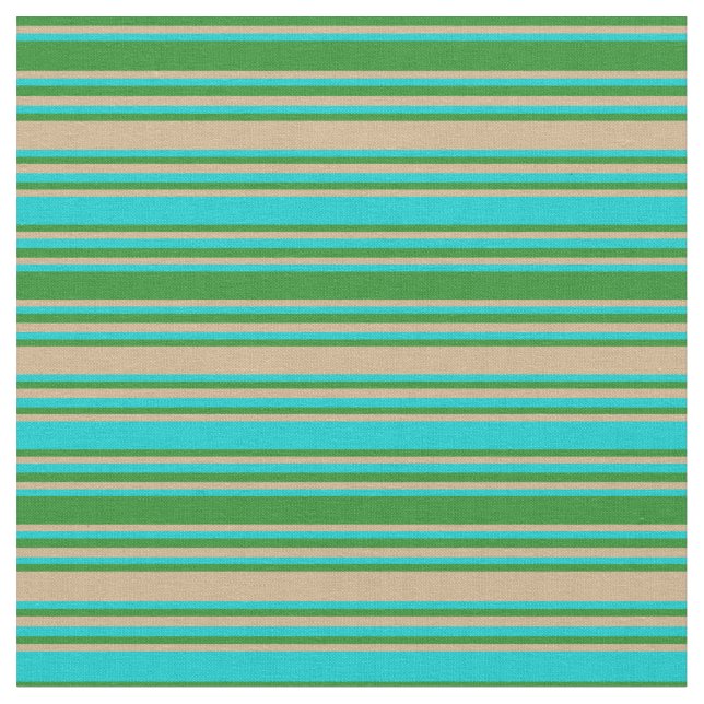 Forest Green, Tan, and Dark Turquoise Lines Fabric (Close Up)