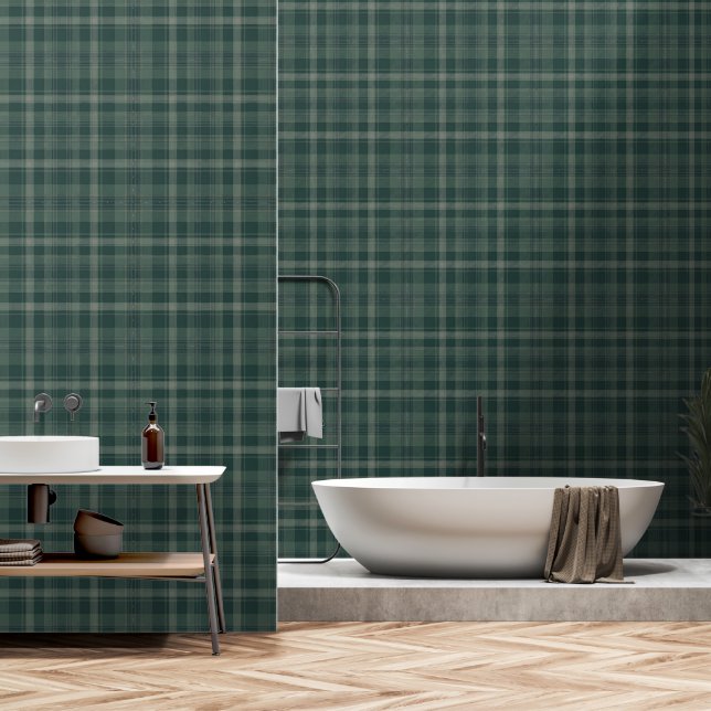 Forest Green Tartan Wallpaper (Bathroom)