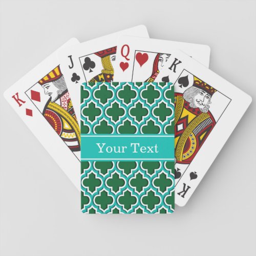 Forest Green Teal White Moroccan 5DS Name Mon Poker Cards