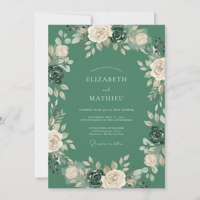 Forest Green Timeless Rose Wedding Invitation (Front)