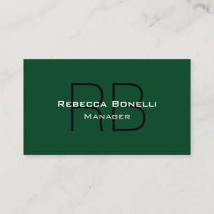 Forest Green Trendy Plain Monogram Business Card