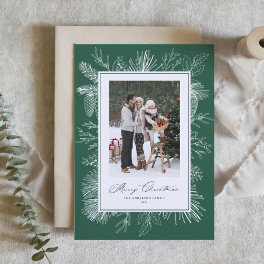 Forest Green Vintage Botanical Christmas Photo Holiday Card