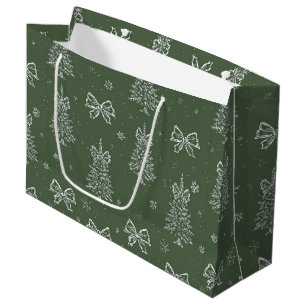 Forest Green Vintage Evergreen Winter Pattern Large Gift Bag