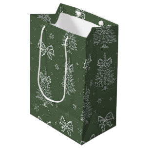 Forest Green Vintage Evergreen Winter Pattern Medium Gift Bag