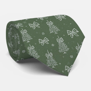 Forest Green Vintage Evergreen Winter Pattern Neck Tie