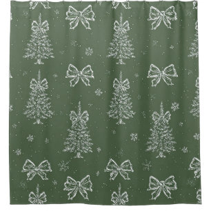 Forest Green Vintage Evergreen Winter Pattern Shower Curtain