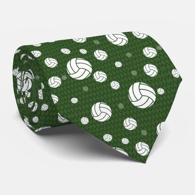 Forest Green Volleyball Chevron Patterned Neck Tie (Rolled)