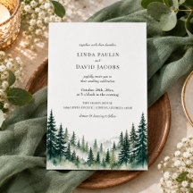 Forest Green Watercolor Pine Trees Rustic Wedding
