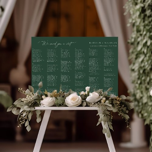 Forest Green Wedding Alphabetical Seating Chart Foam Board